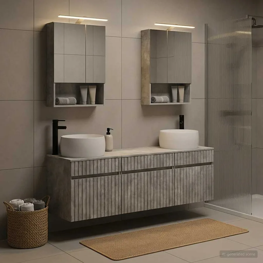 Ensemble d'armoire de salle de bain 5 pcs Gris béton