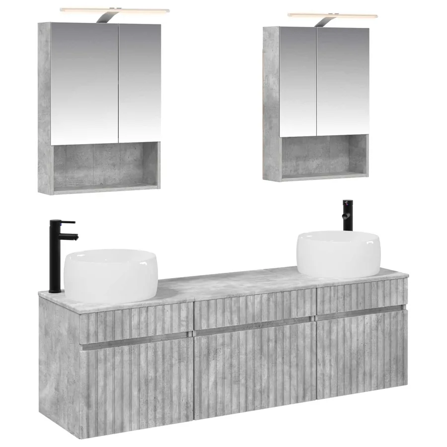 Ensemble d'armoire de salle de bain 5 pcs Gris béton - 2