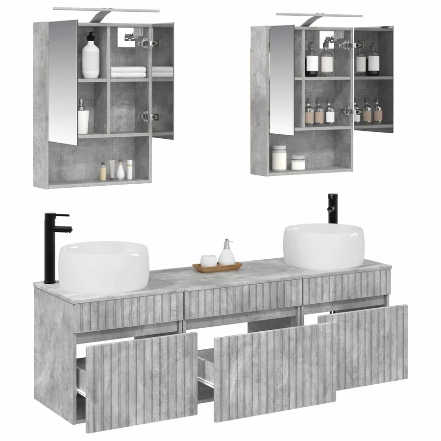 Ensemble d'armoire de salle de bain 5 pcs Gris béton - 3