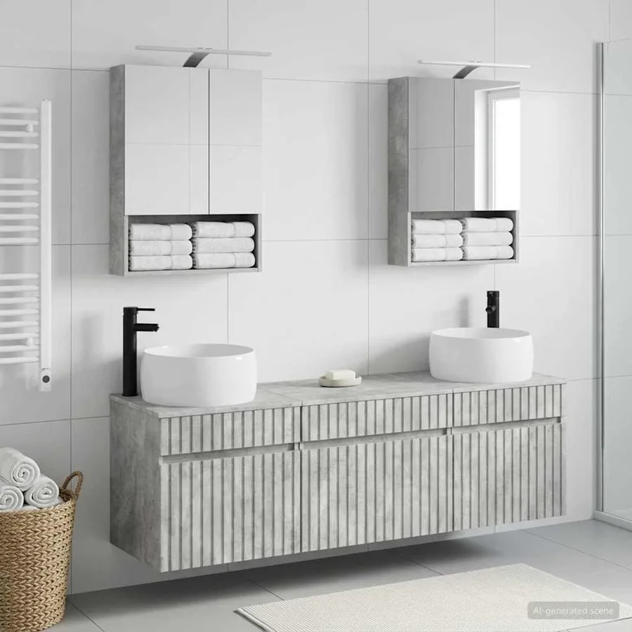 Ensemble d'armoire de salle de bain 5 pcs Gris béton - 4