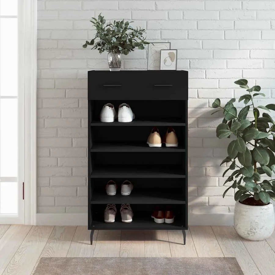Armoire à chaussures noir 60x35x105 cm bois d'ingénierie