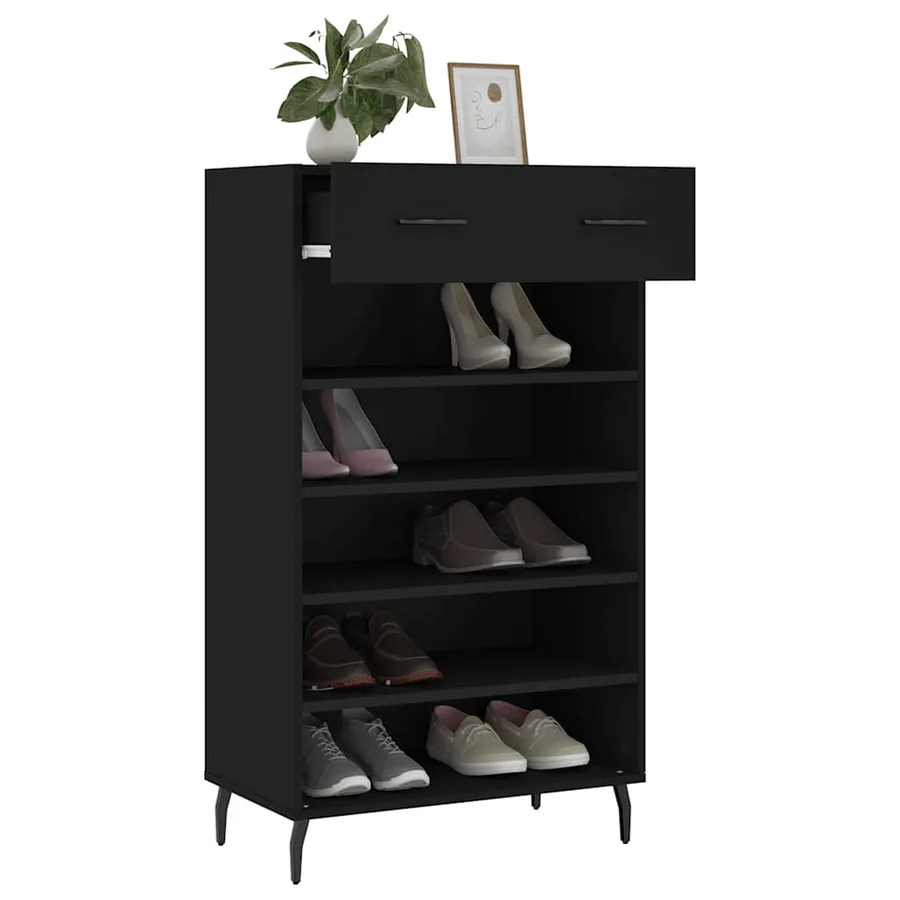 Armoire à chaussures noir 60x35x105 cm bois d'ingénierie - 4