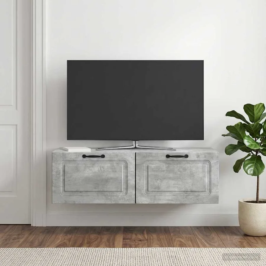 Meuble TV mural Gris béton 98 x 41 x 30 cm Bois d'ingénierie - 4