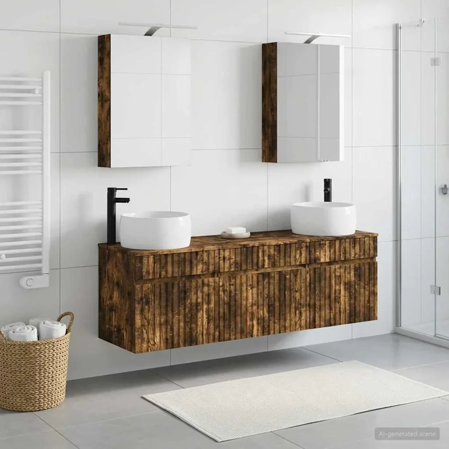 Ensemble d'armoire de salle de bain 5 pcs Chêne fumé
