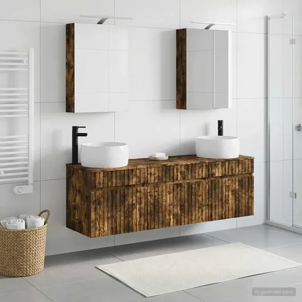 Ensemble d'armoire de salle de bain 5 pcs Chêne fumé
