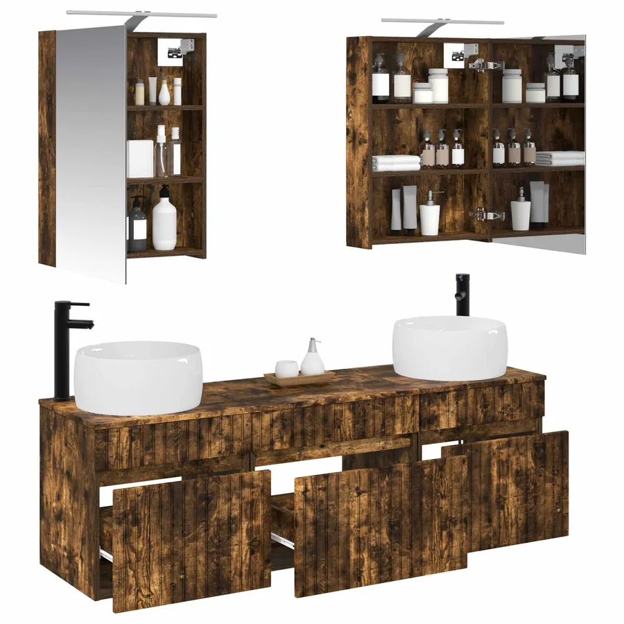 Ensemble d'armoire de salle de bain 5 pcs Chêne fumé - 3