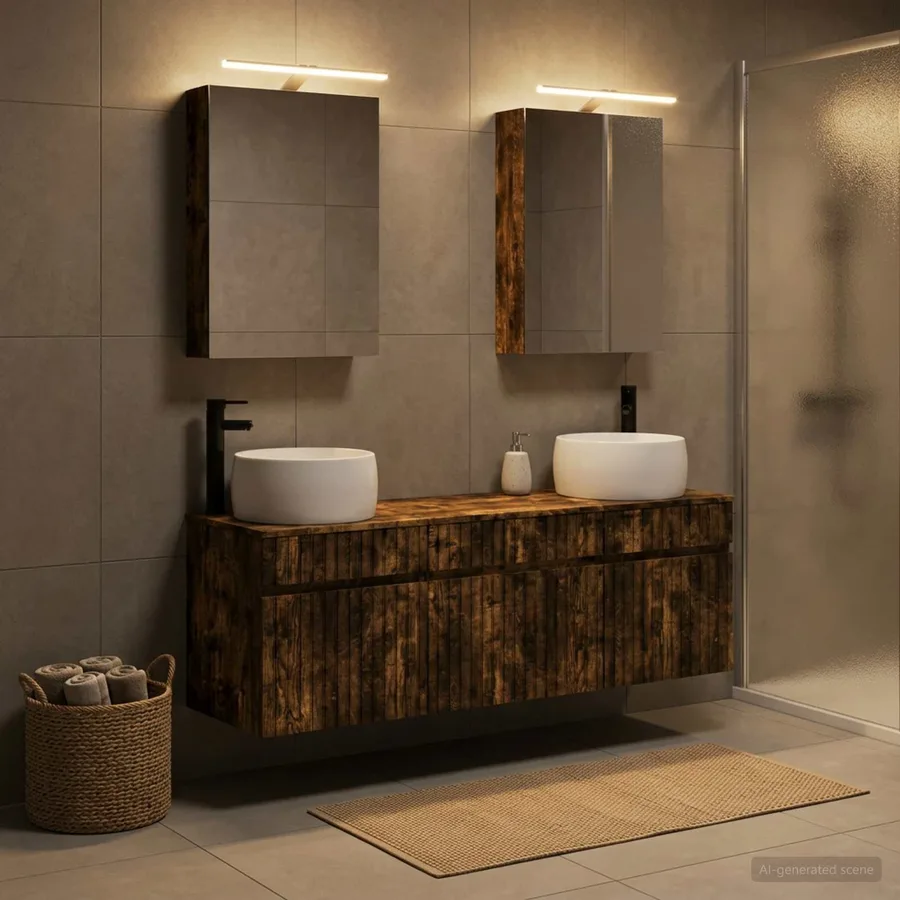 Ensemble d'armoire de salle de bain 5 pcs Chêne fumé - 4