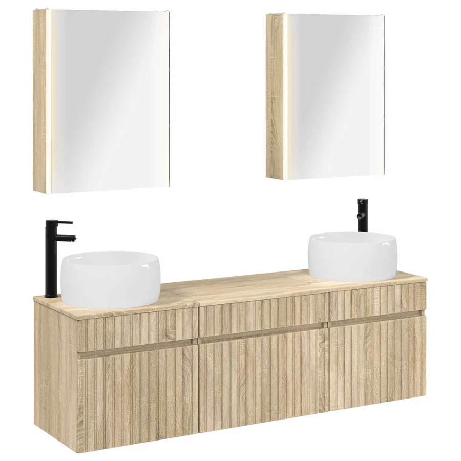 Ensemble d'armoire de salle de bain 5 pcs Chêne Sonoma - 2