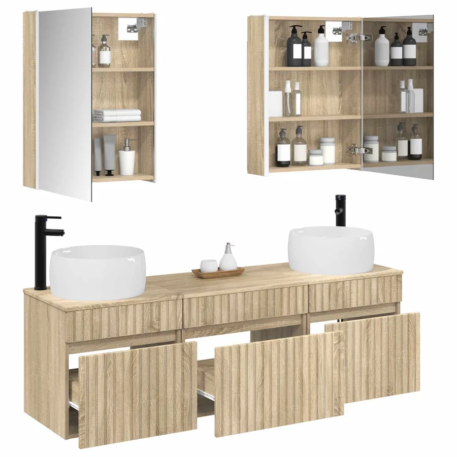 Ensemble d'armoire de salle de bain 5 pcs Chêne Sonoma - 3