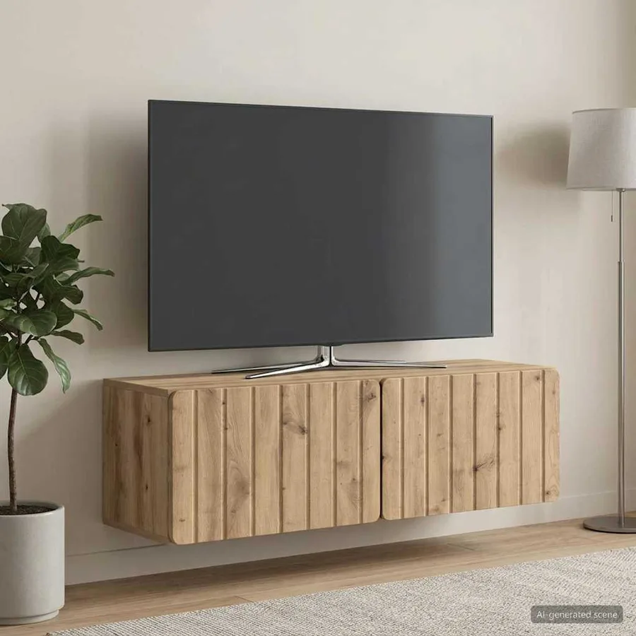 Meuble TV mural 98 x 31 x 30 cm Chêne artisanal - 4