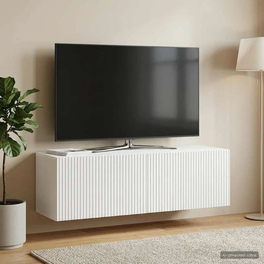 Meuble TV mural Blanc 98 x 31 x 30 cm Bois d'ingénierie - 4