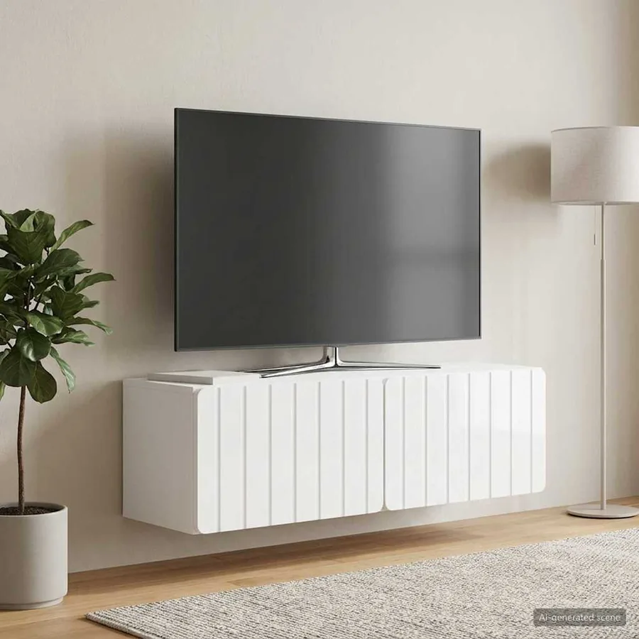 Meuble TV mural 98 x 31 x 30 cm Blanc brillant