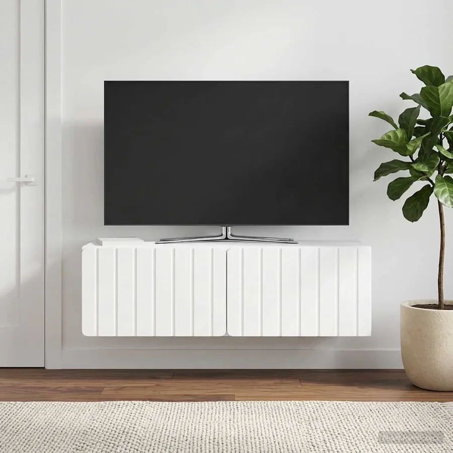 Meuble TV mural 98 x 31 x 30 cm Blanc brillant - 4