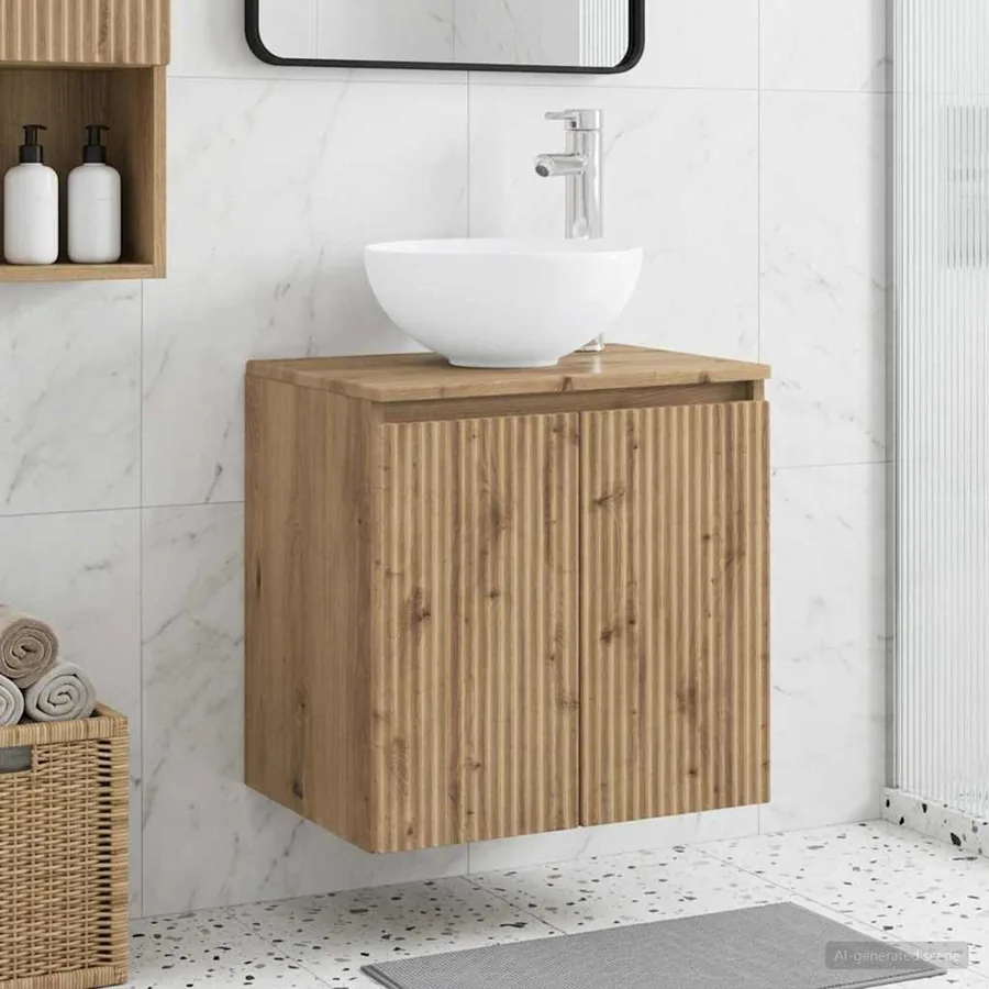 Vanité de lavabo mural Chêne artisanal 49,5 x 35 x 63 cm