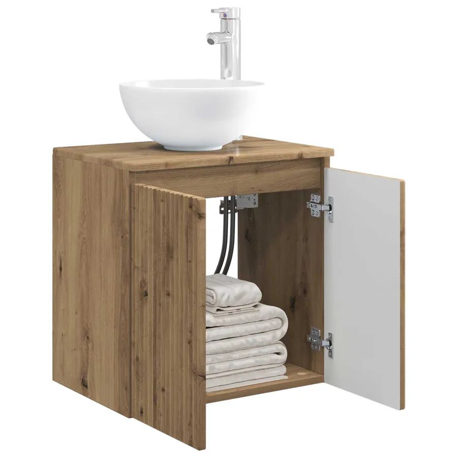 Vanité de lavabo mural Chêne artisanal 49,5 x 35 x 63 cm - 3