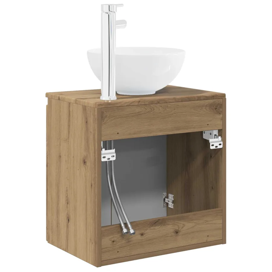 Vanité de lavabo mural Chêne artisanal 49,5 x 35 x 63 cm - 5