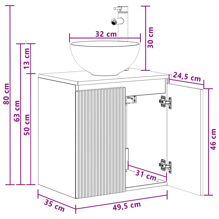 Vanité de lavabo mural Chêne artisanal 49,5 x 35 x 63 cm - 8