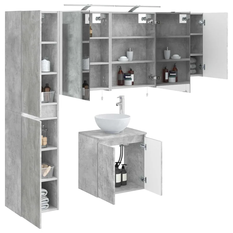 Ensemble d'armoire de salle de bain 5 pcs Gris béton - 3