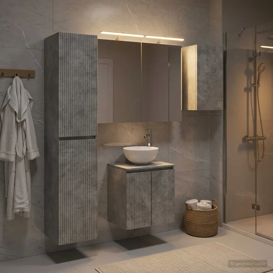 Ensemble d'armoire de salle de bain 5 pcs Gris béton - 4