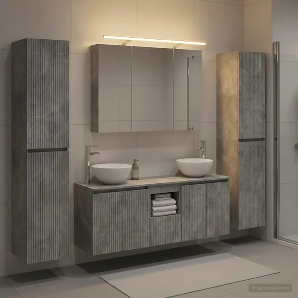 Ensemble de mobilier de salle de bain 6 pcs Gris béton
