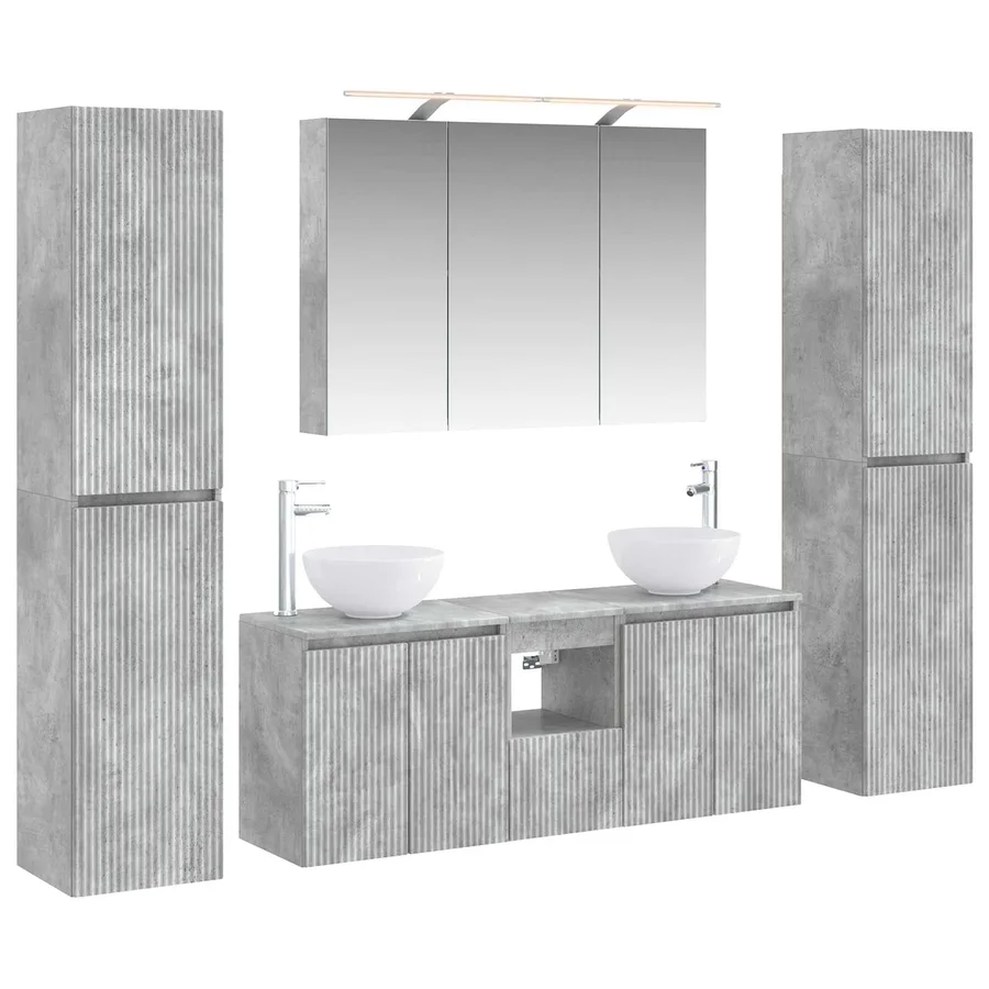 Ensemble de mobilier de salle de bain 6 pcs Gris béton - 2