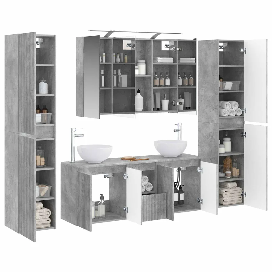 Ensemble de mobilier de salle de bain 6 pcs Gris béton - 3