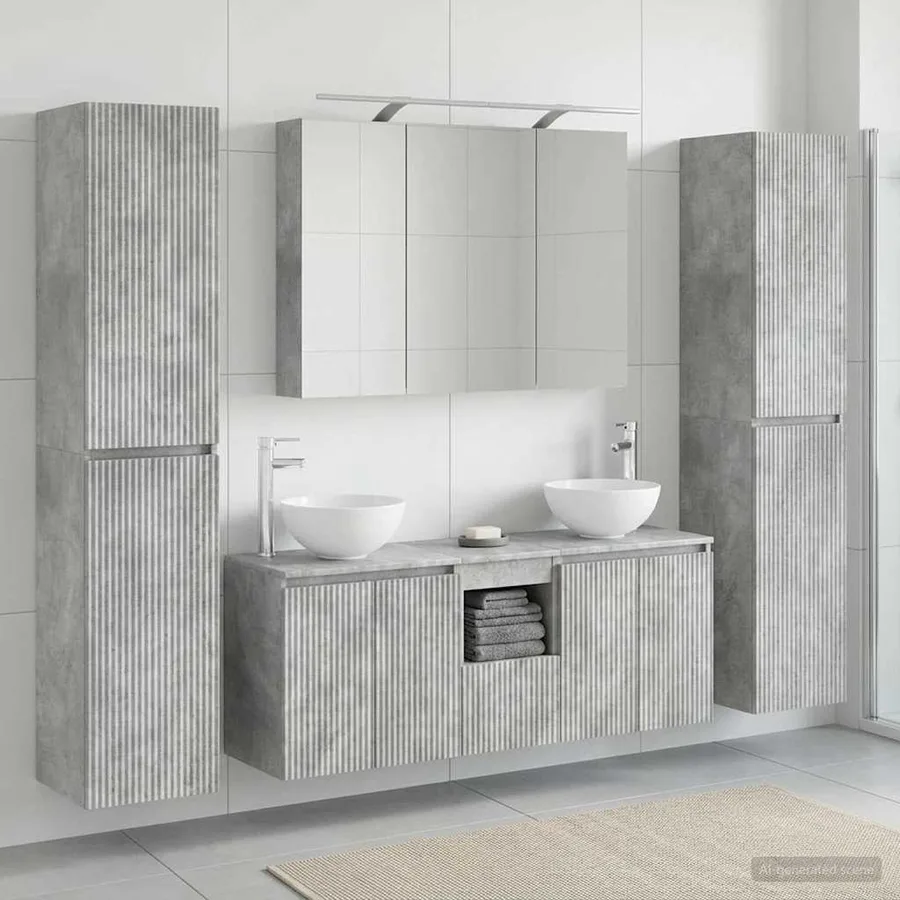 Ensemble de mobilier de salle de bain 6 pcs Gris béton - 4
