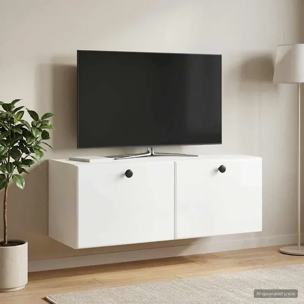 Meuble TV mural 78,5 x 31 x 30 cm Blanc brillant