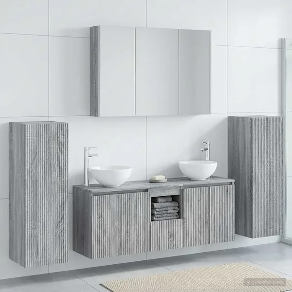 Ensemble de mobilier de salle de bain 6 pcs Sonoma gris
