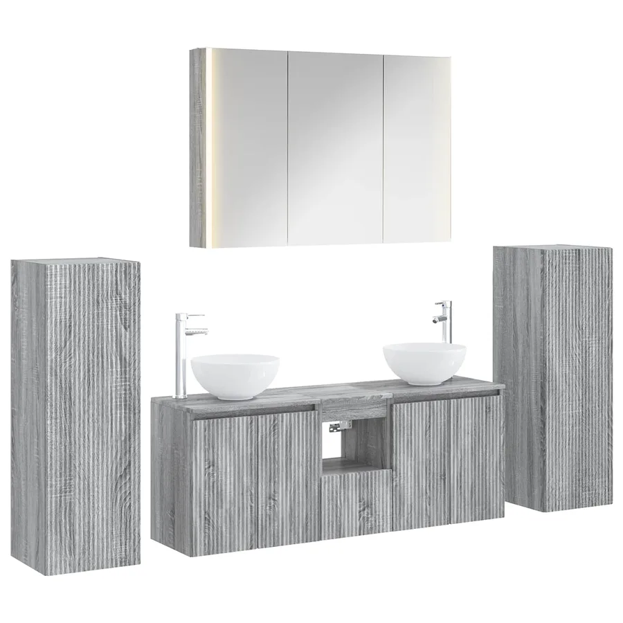 Ensemble de mobilier de salle de bain 6 pcs Sonoma gris - 2