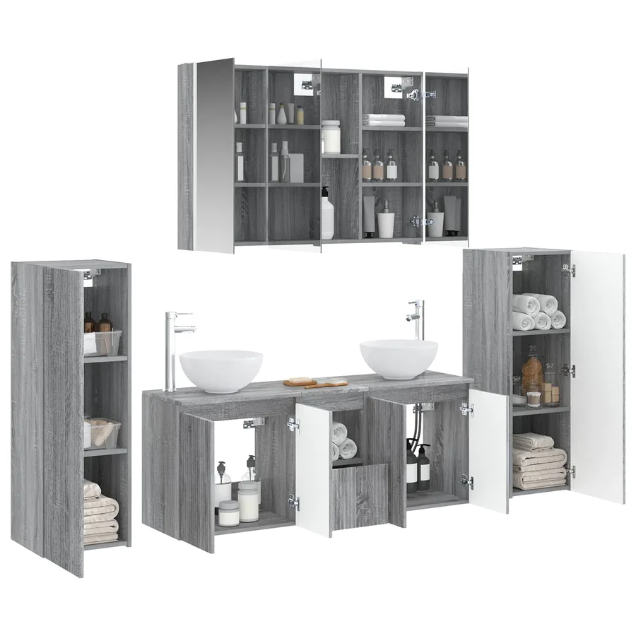 Ensemble de mobilier de salle de bain 6 pcs Sonoma gris - 3