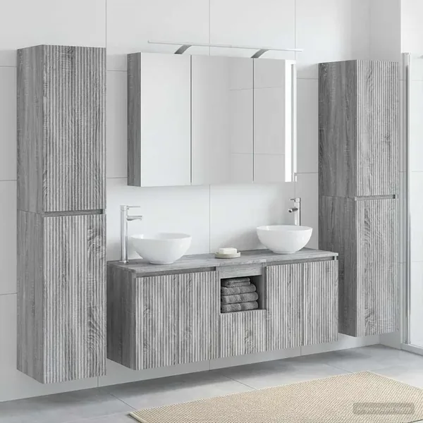 Ensemble de mobilier de salle de bain 6 pcs Sonoma gris