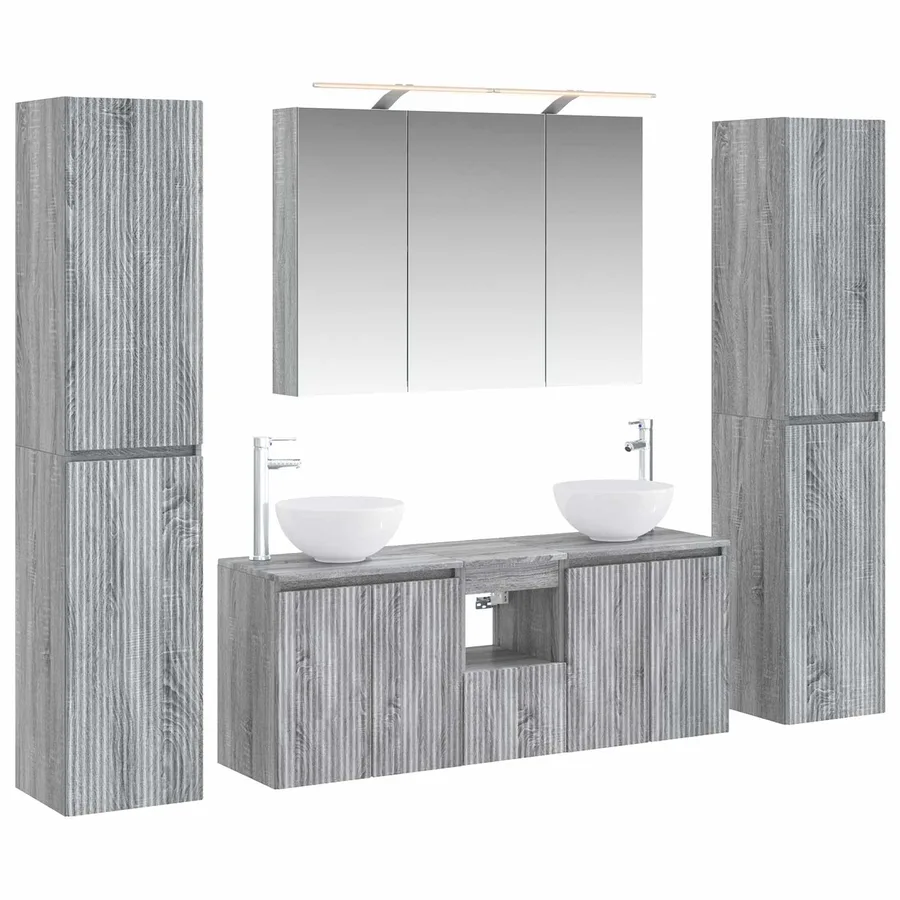 Ensemble de mobilier de salle de bain 6 pcs Sonoma gris - 2