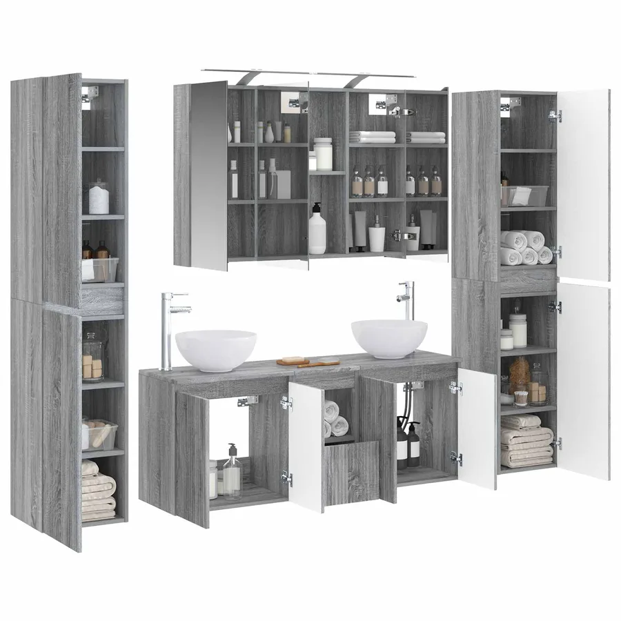 Ensemble de mobilier de salle de bain 6 pcs Sonoma gris - 3