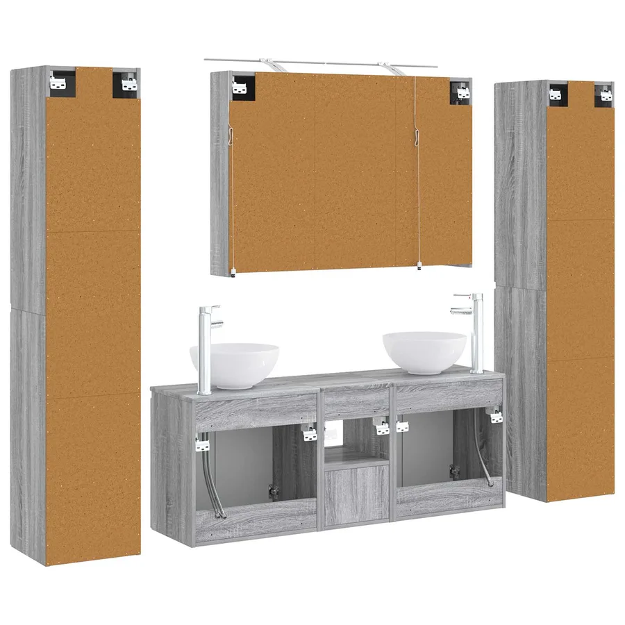 Ensemble de mobilier de salle de bain 6 pcs Sonoma gris - 9