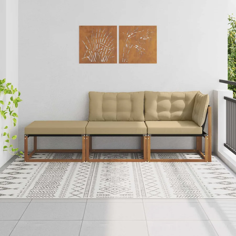 Unités de sofa sectionnel d'extérieur 3 Pièce Naturel