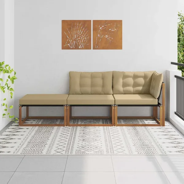 Unités de sofa sectionnel d'extérieur 3 Pièce Naturel
