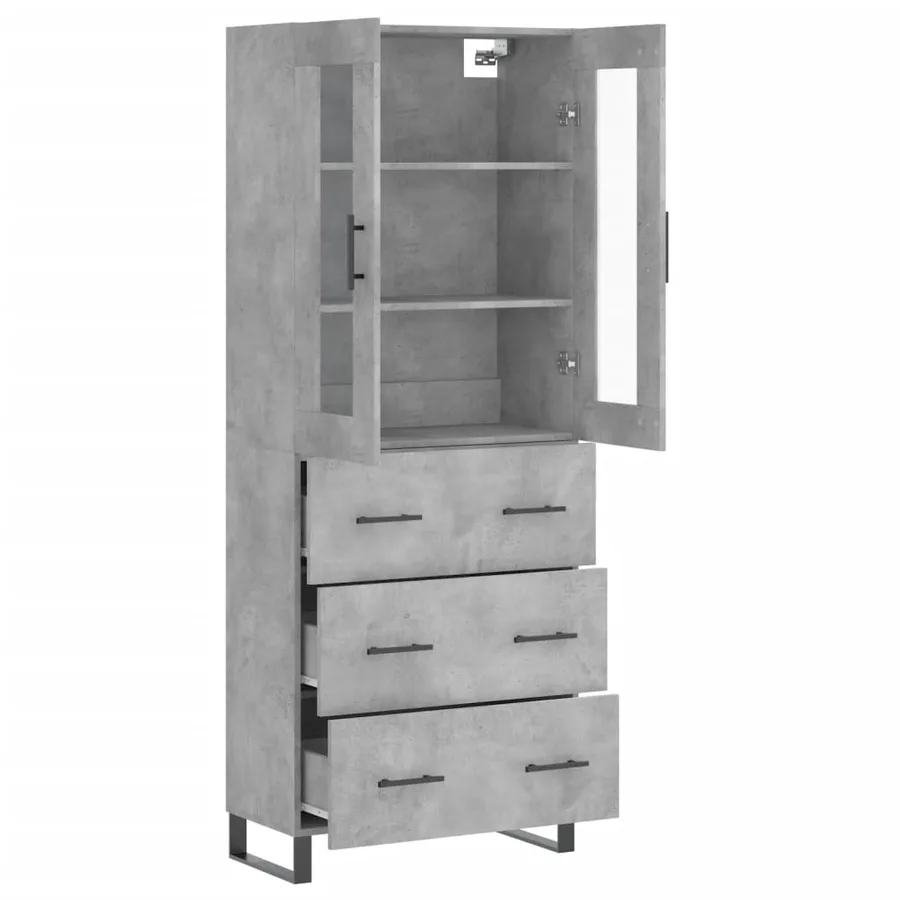 Buffet haut Gris béton 69,5x34x180 cm Bois d'ingénierie - 4