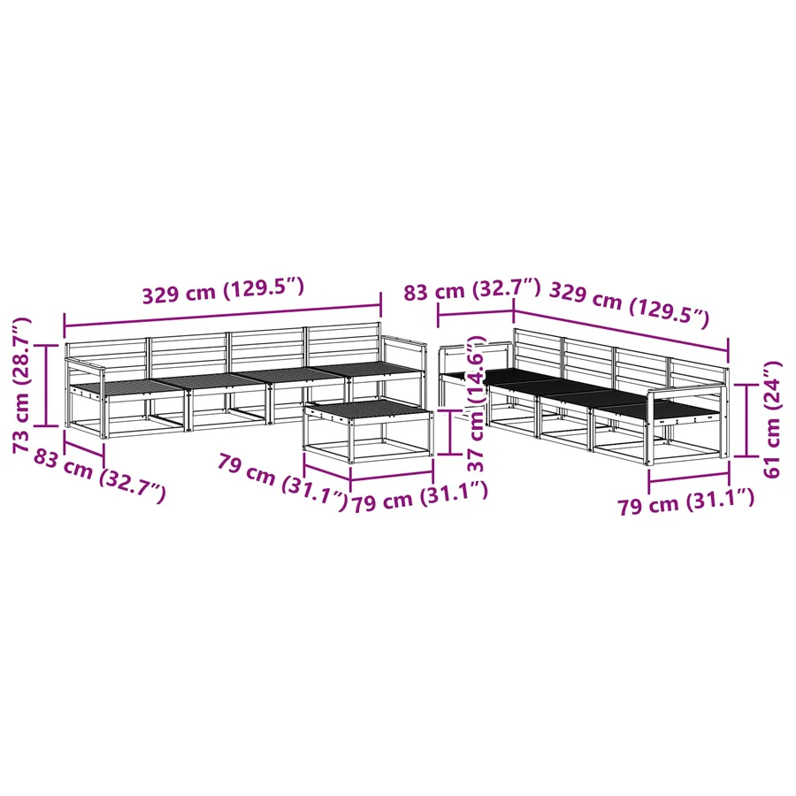 Ensemble de canapés d'extérieur 9 pcs Naturel - 8