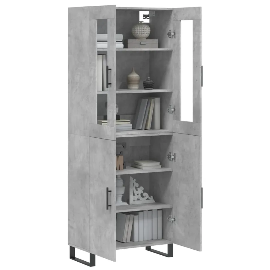 Buffet haut Gris béton 69,5x34x180 cm Bois d'ingénierie - 3