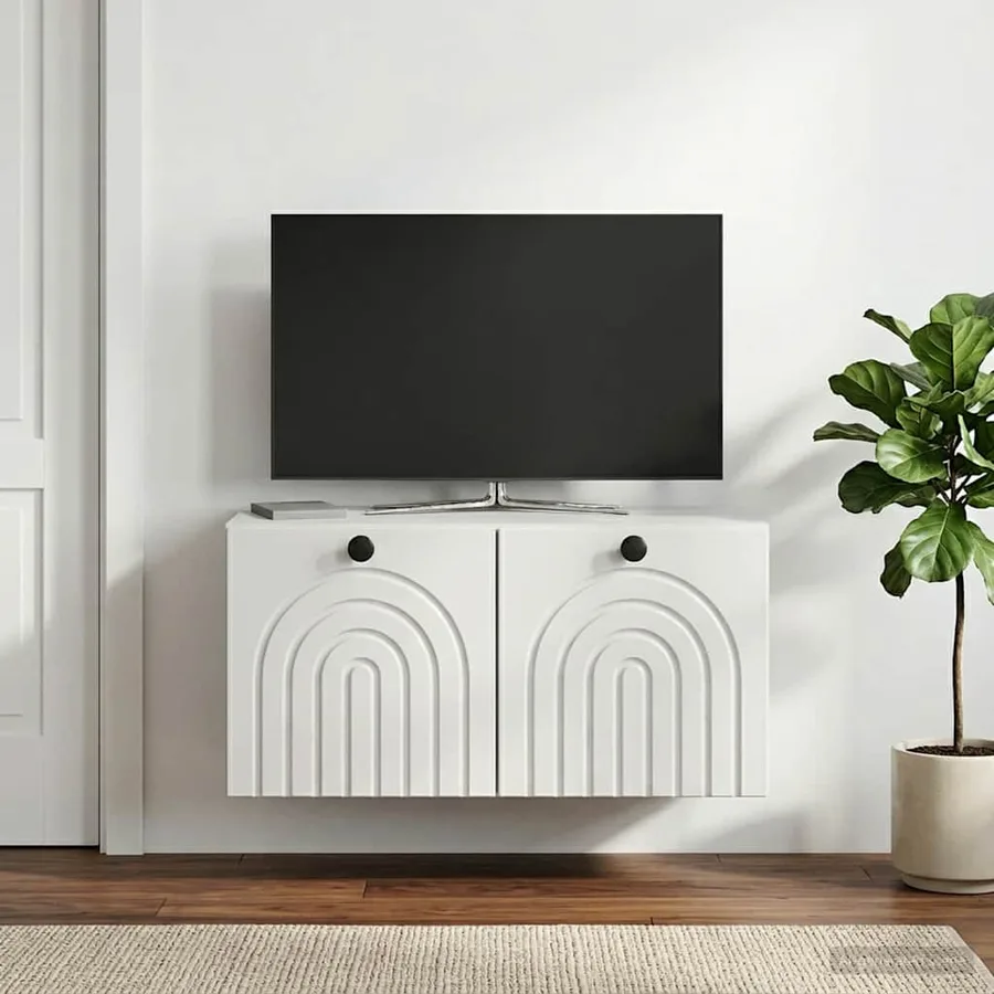 Meuble TV mural Blanc 59,5 x 31 x 30 cm Bois d'ingénierie - 4