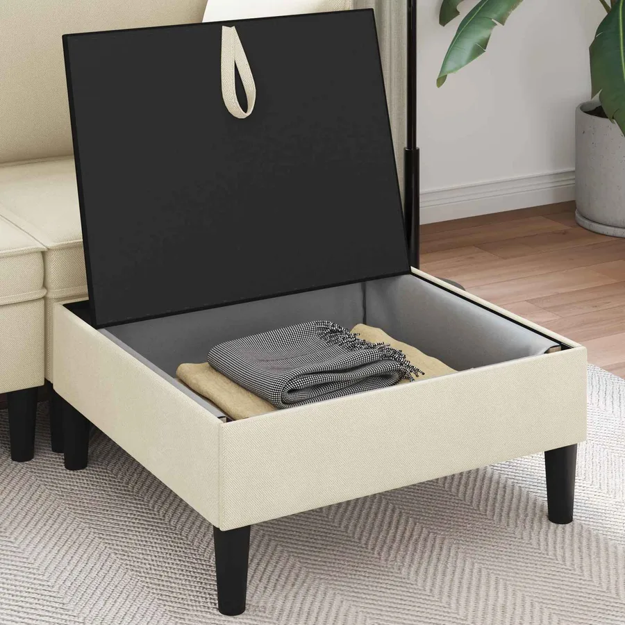 Pouf avec Rangement Crème Velours - 3