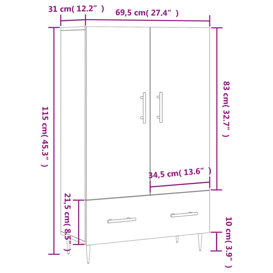 Buffet haut gris béton 69,5x31x115 cm bois d'ingénierie - 13