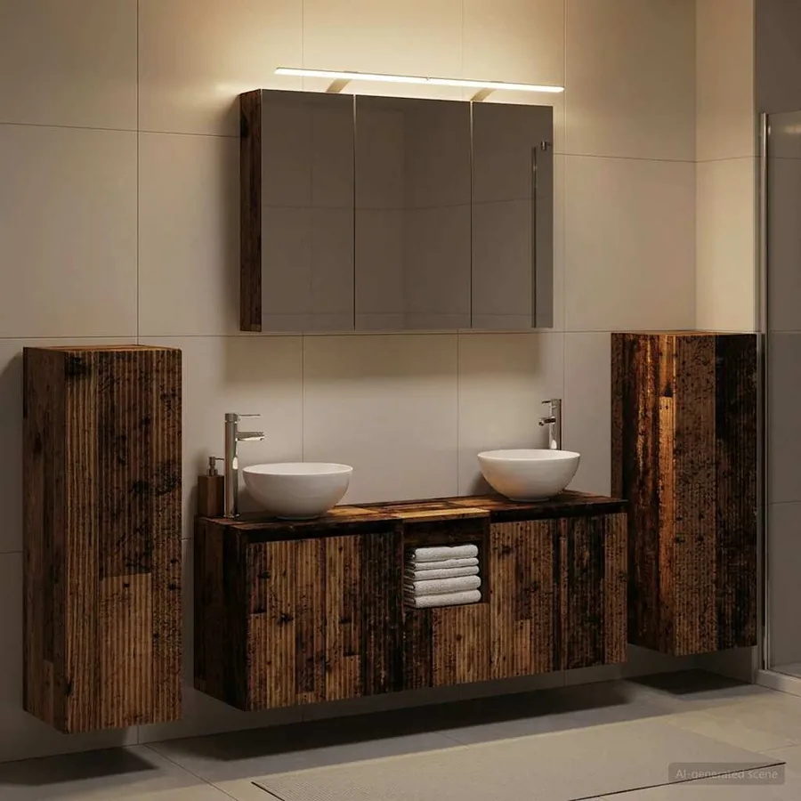 Ensemble de mobilier de salle de bain 6 pcs Bois ancien