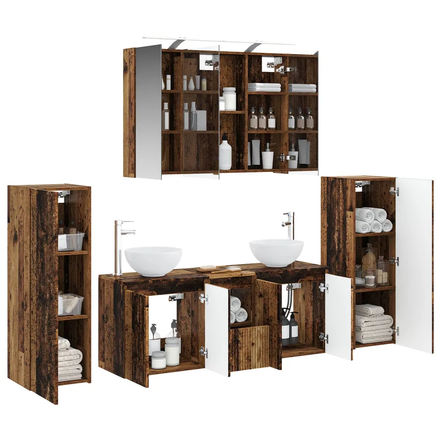 Ensemble de mobilier de salle de bain 6 pcs Bois ancien - 3