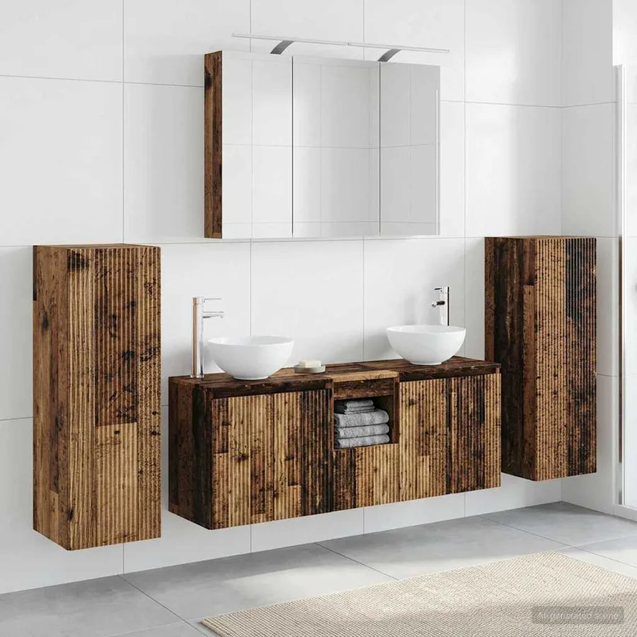 Ensemble de mobilier de salle de bain 6 pcs Bois ancien - 4