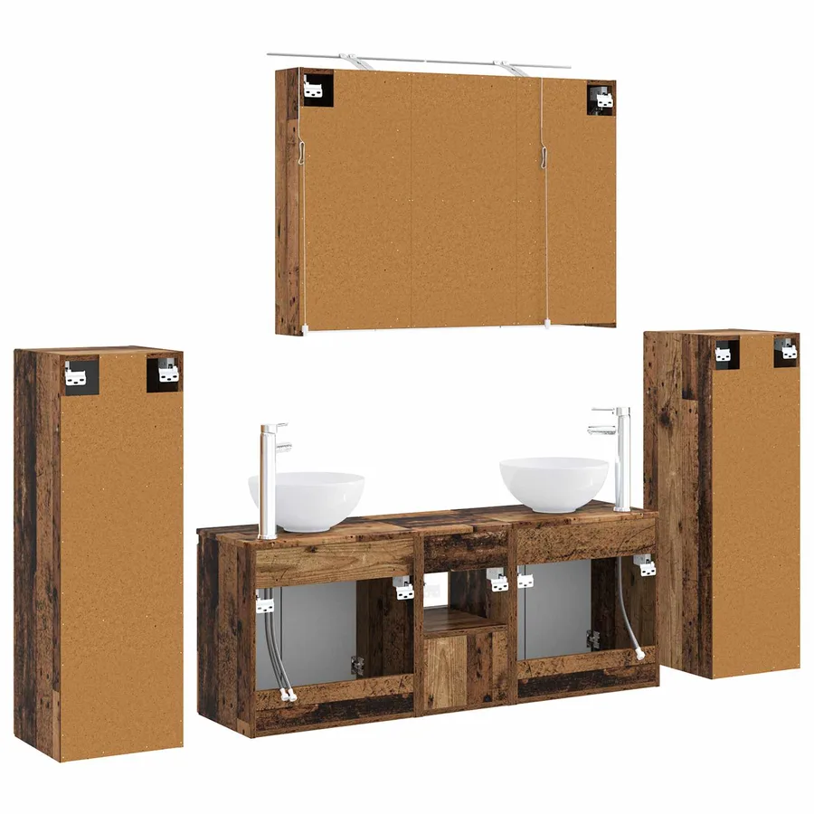 Ensemble de mobilier de salle de bain 6 pcs Bois ancien - 9