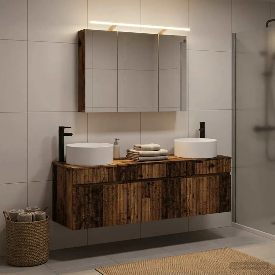 Ensemble d'armoire de salle de bain 4 pcs Bois ancien