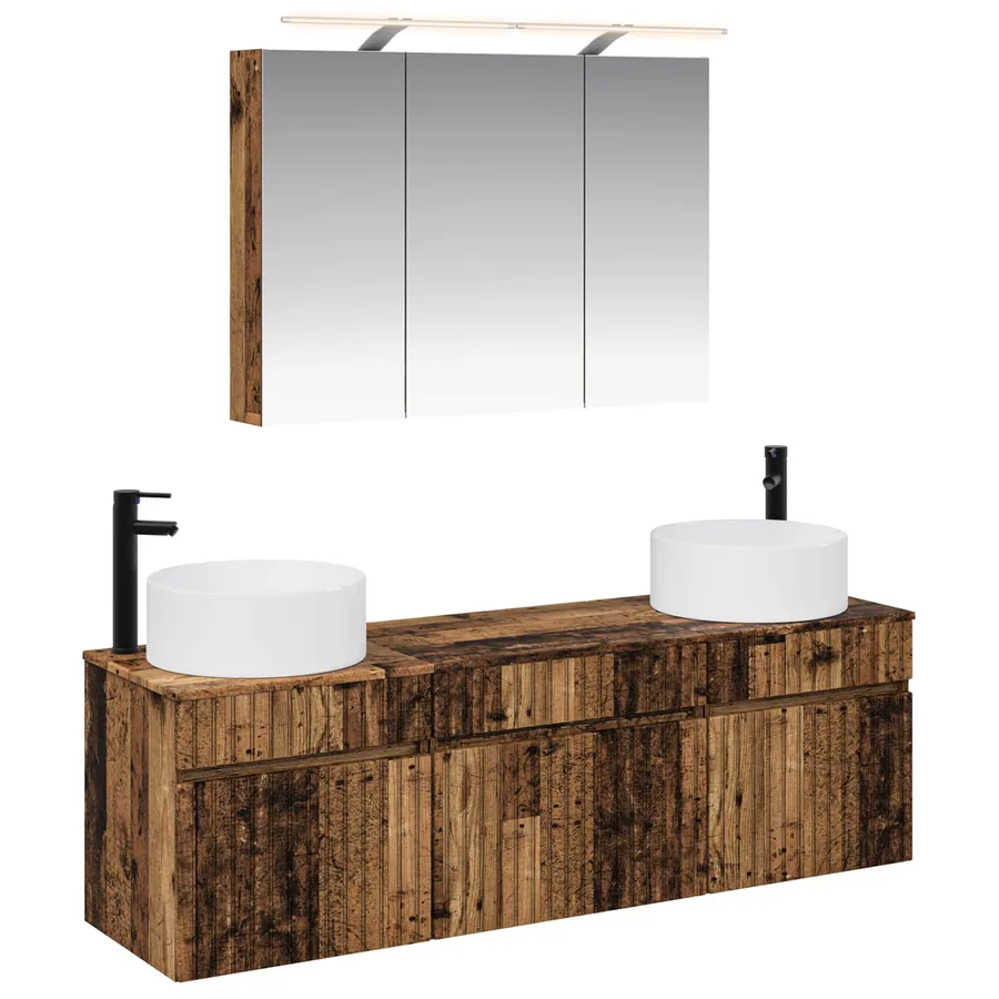 Ensemble d'armoire de salle de bain 4 pcs Bois ancien - 2