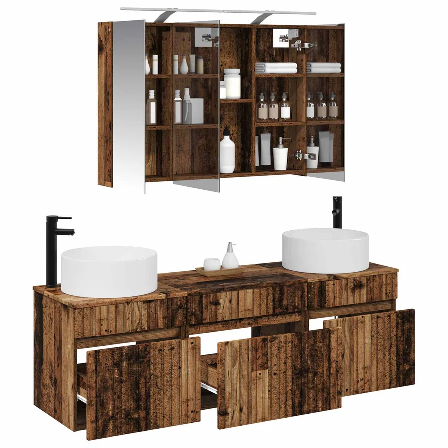 Ensemble d'armoire de salle de bain 4 pcs Bois ancien - 3